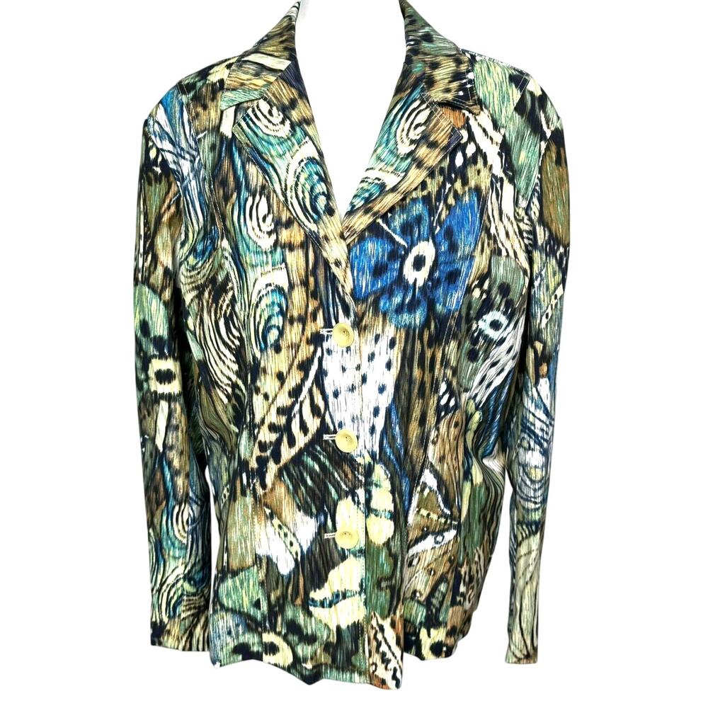 CHICO'S NWT Women's 3 XL Button‎ Up Light Jacket Floral Colorful Art Career Boho